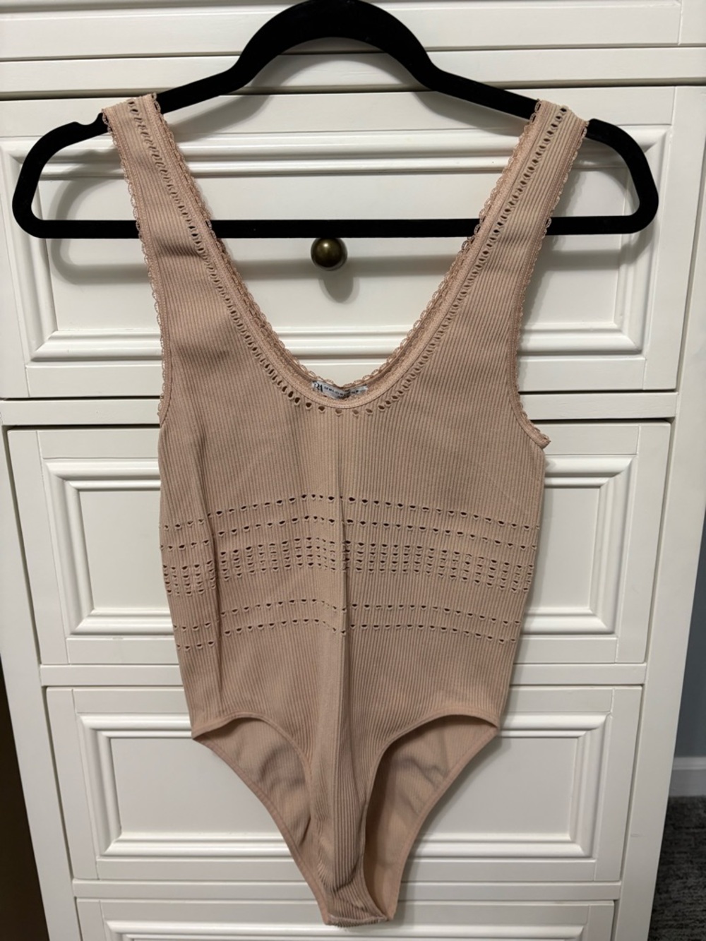 Zara Ribbed bodysuit  in Light Taupe